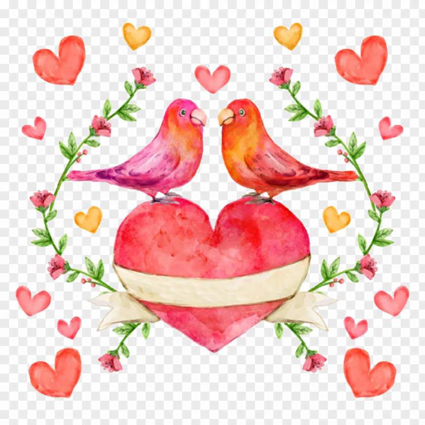 Ink Watercolor Pink Love Lovebirds Lovebird Painting PNG
