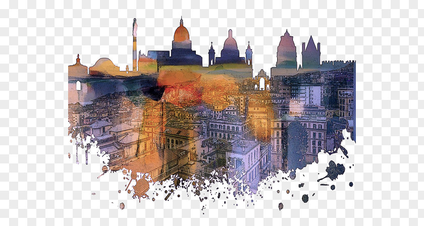 Watercolor City Architecture Birmingham The Of Skyline Painting Building PNG
