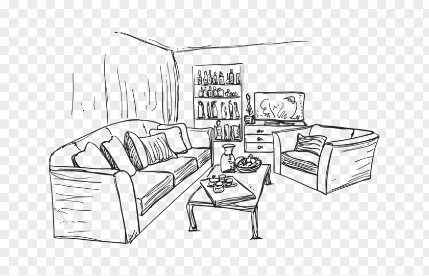 House Sketch Living Room Couch Drawing Interior Design Services PNG
