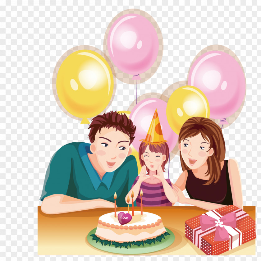 Parents To Daughter Birthday Cake Party Family Cartoon PNG