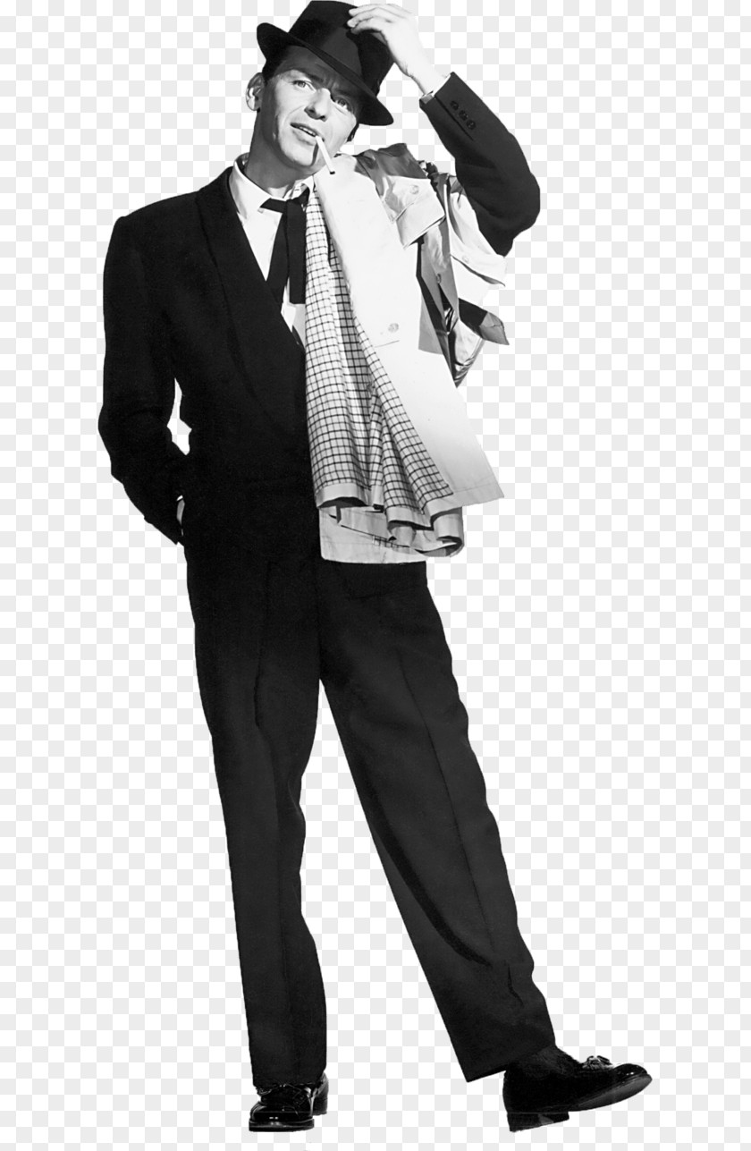 Frank Sinatra Standing PNG Standing, man holding his hat in black background clipart PNG