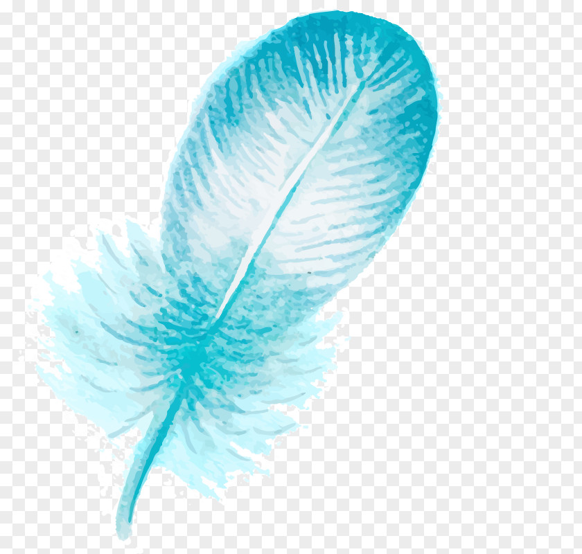 Vector Floating Feather Bird Blue Hair PNG