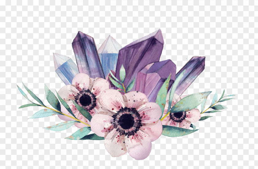 Diamond Gemstone Flower Watercolor Painting Crystal Clip Art PNG