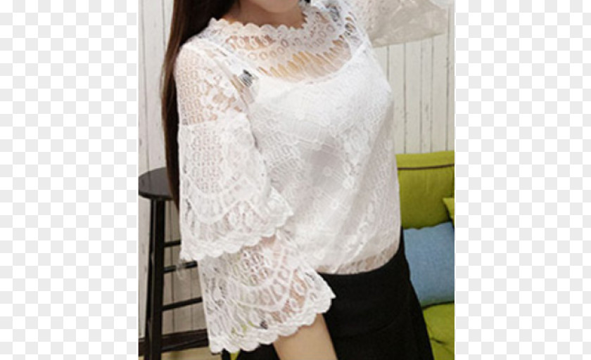 Fashion Lace Blouse White Length Shoulder PNG