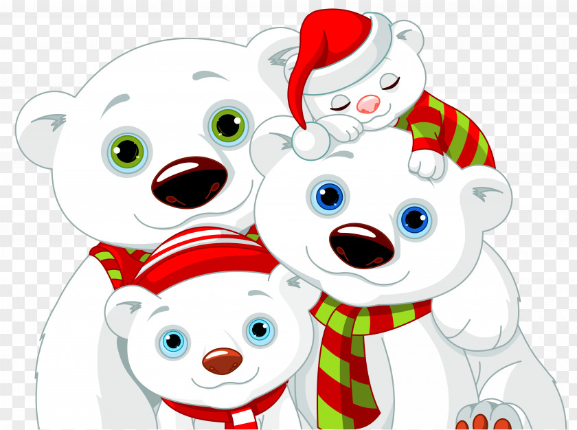 Polar Bear Family Christmas Illustration PNG