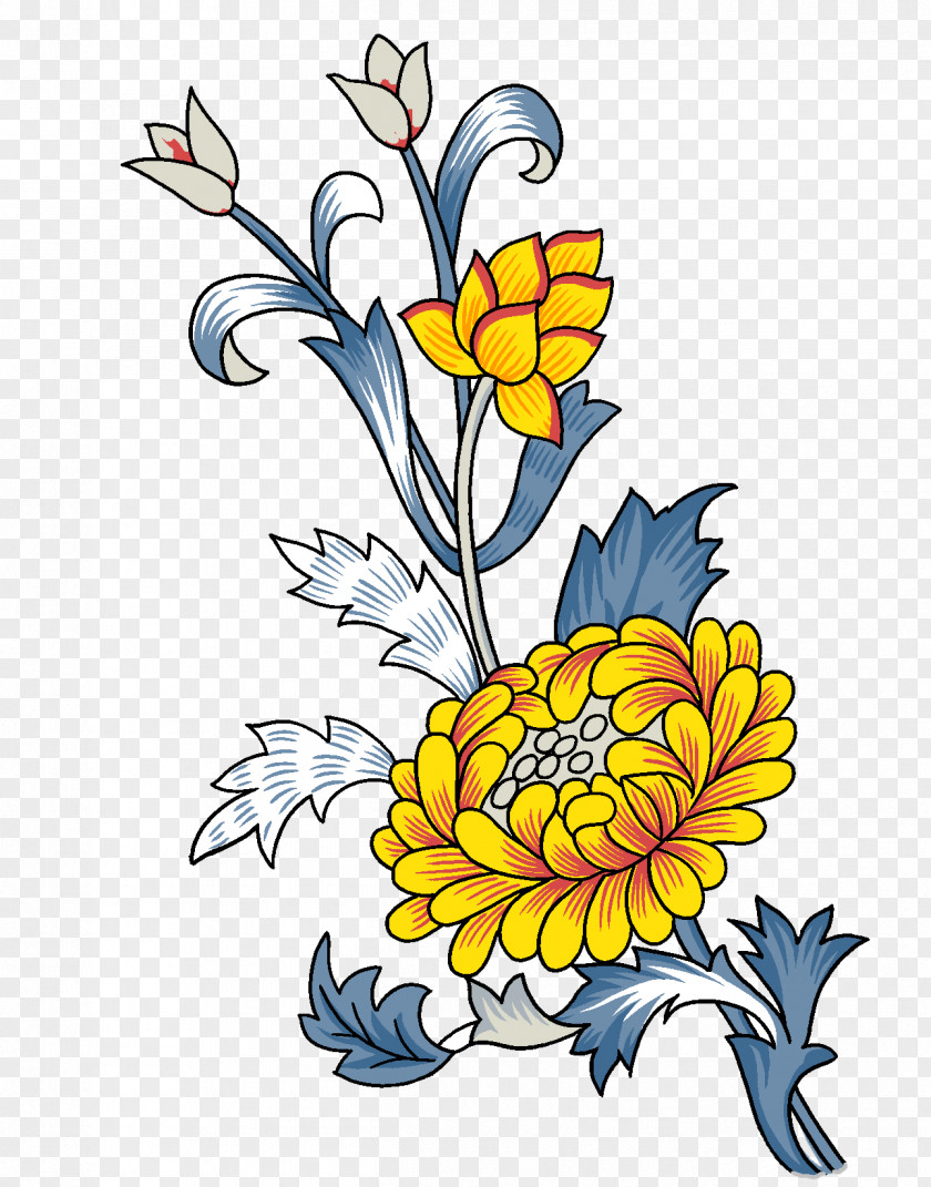 Chrysanthemum Flower Watercolor Painting Ink Wash Clip Art PNG