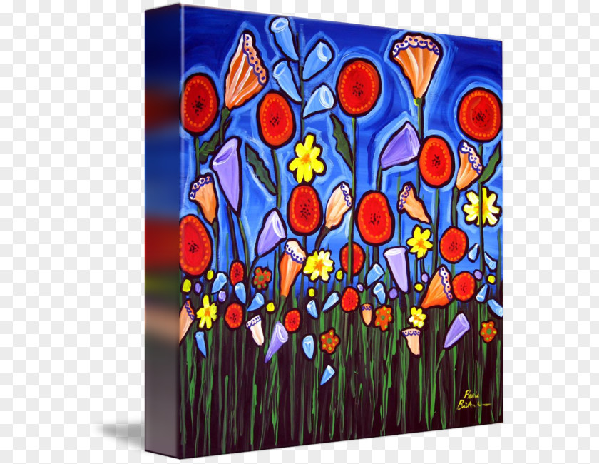 Flower Gallery Wrap Modern Art Acrylic Paint PNG