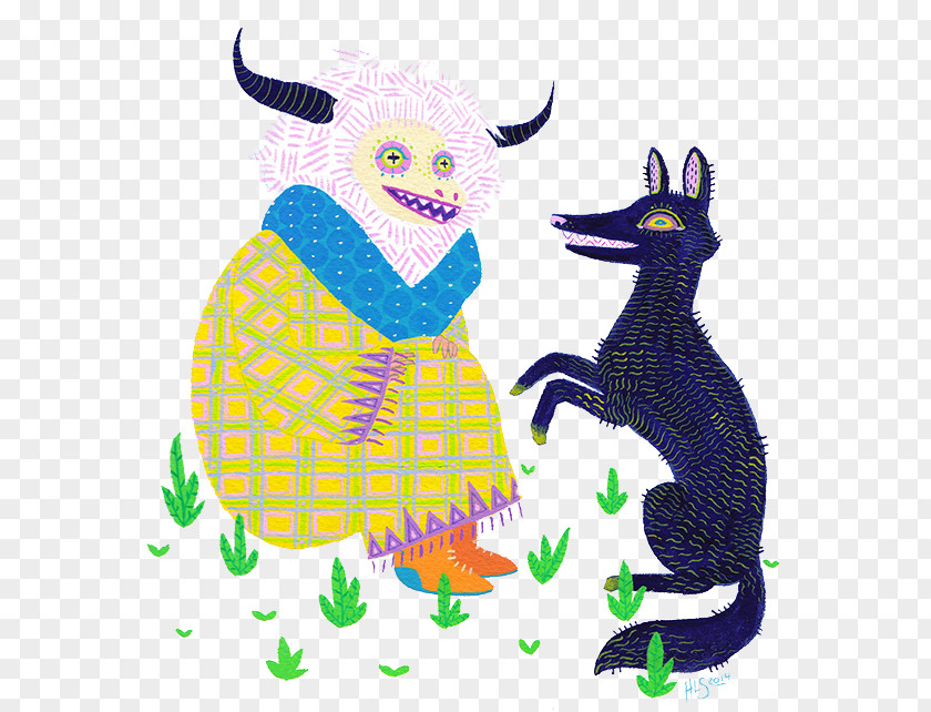 Grandma Hand-painted Sheep And Gray Wolf Painted Illustration PNG