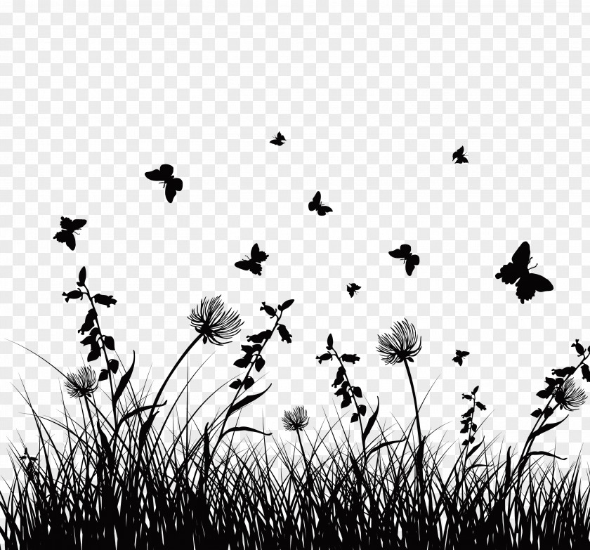 Decorative Flowers And Butterfly Silhouettes Silhouette Royalty-free Clip Art PNG