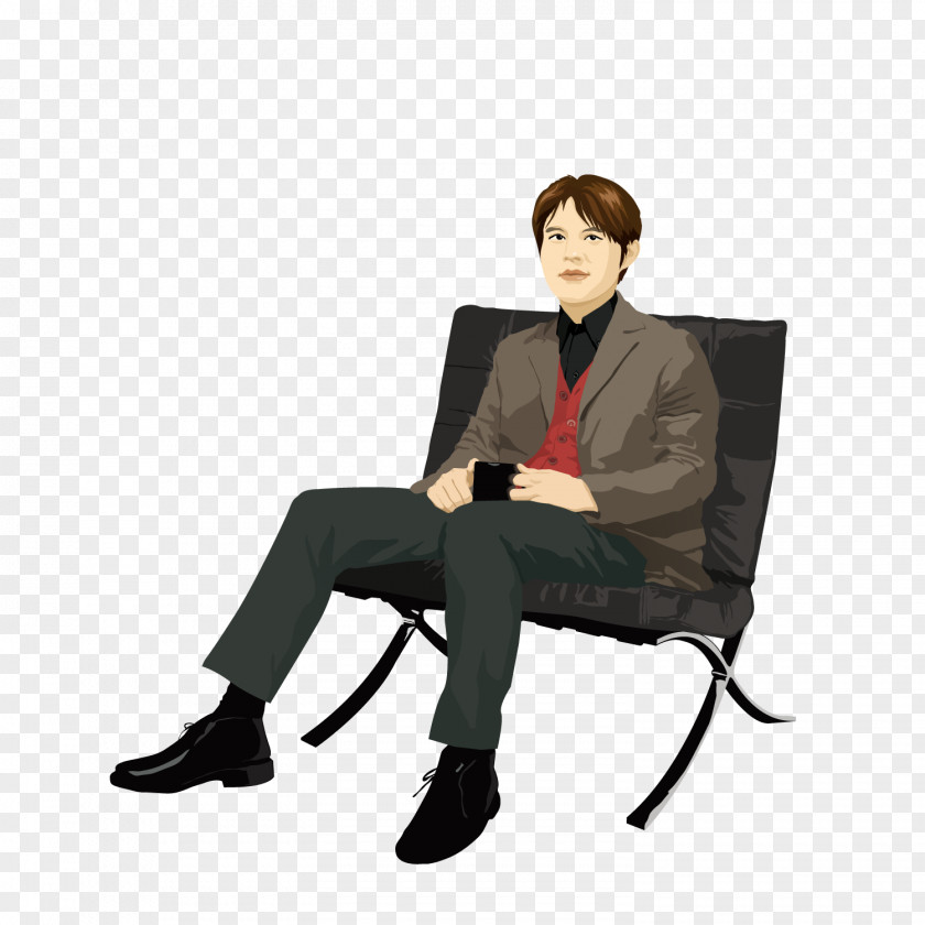 A MiddleAged Man Sitting On Chair Position Clip Art PNG