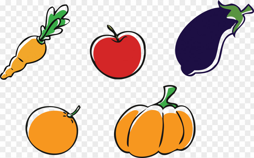Cartoon Eggplant Fruits And Vegetables Carrots Apples Oranges Apple Pumpkin Vegetable Clip Art PNG