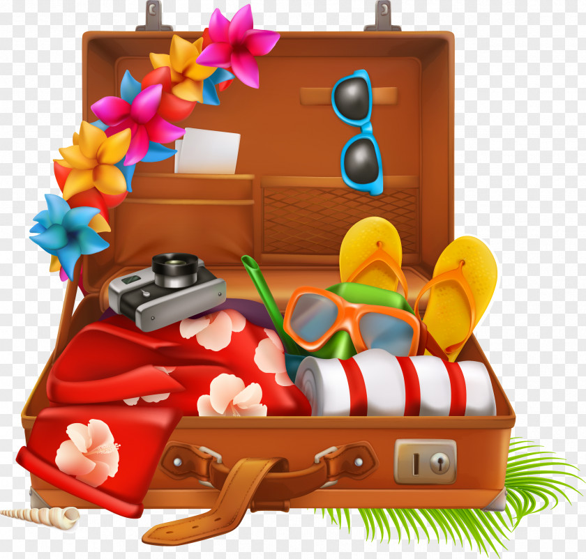 Colorful Seaside Vacation Suitcase Travel Baggage PNG