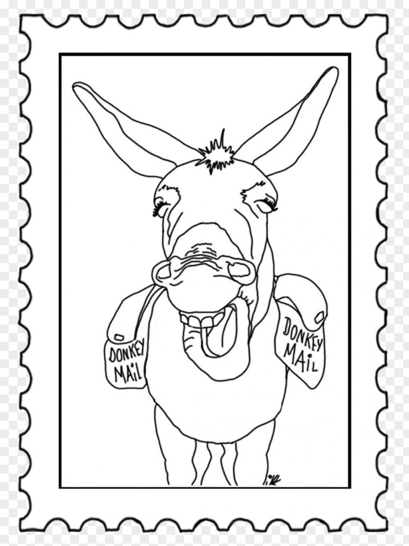 Mail Stamp Coloring Book Line Art Donkey Pack Animal PNG