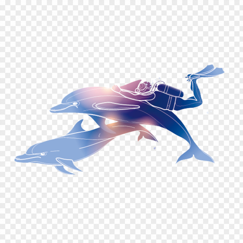Dolphin Scuba Diving Illustration PNG