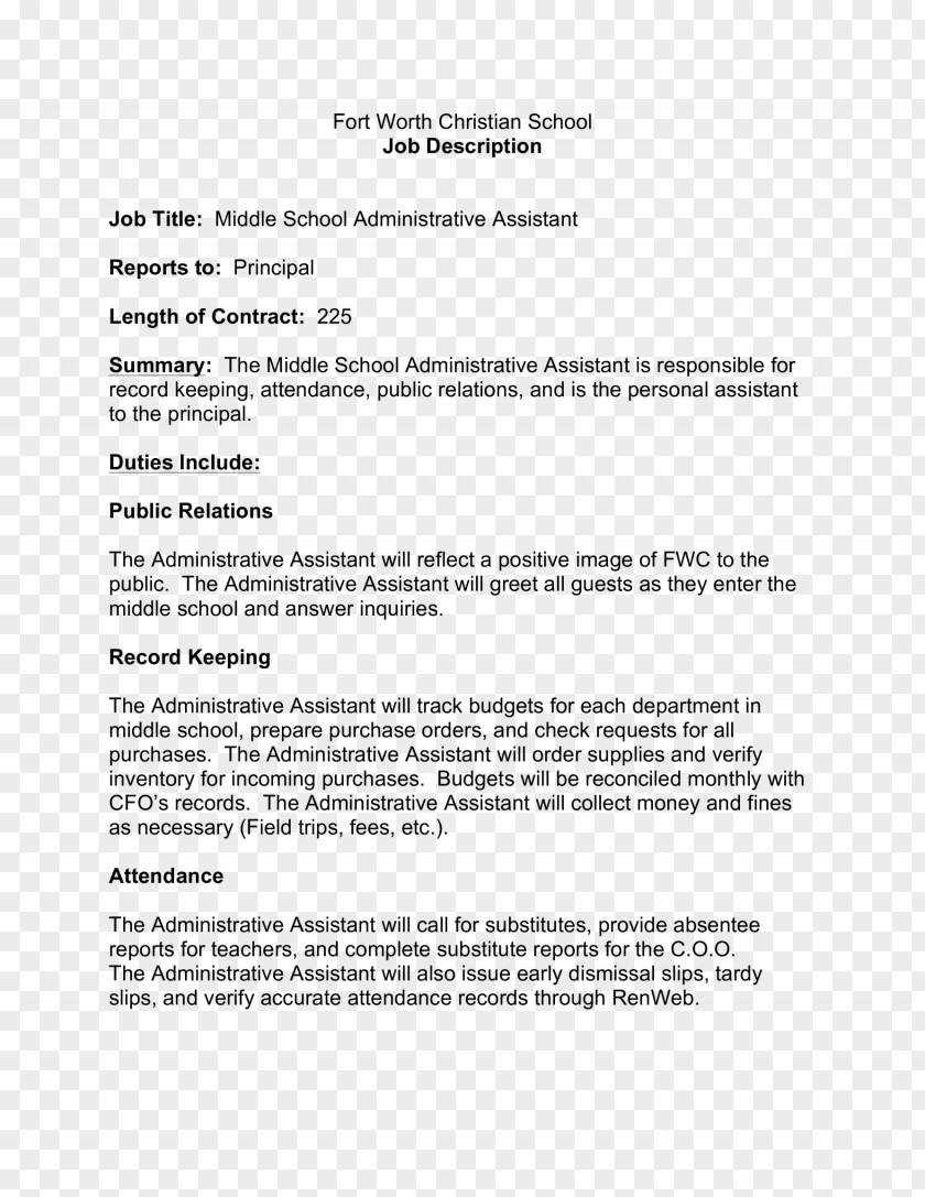 Job Description Administrative Assistant Résumé Personal Business Administration PNG