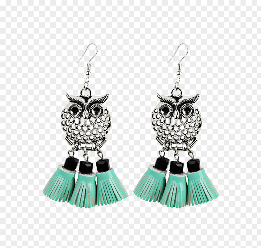 Artificial Leather Earring Owl Turquoise PNG