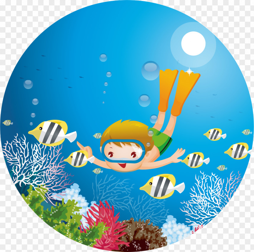 Summer Season Sea Child Scuba Diving PNG