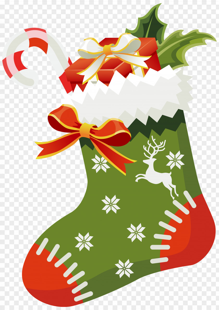 Christmas Green Stocking Clipart Image Santa Claus Clip Art PNG