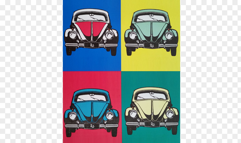 Retro Electro Flyer Car Volkswagen Beetle Poster Paper Coasters PNG