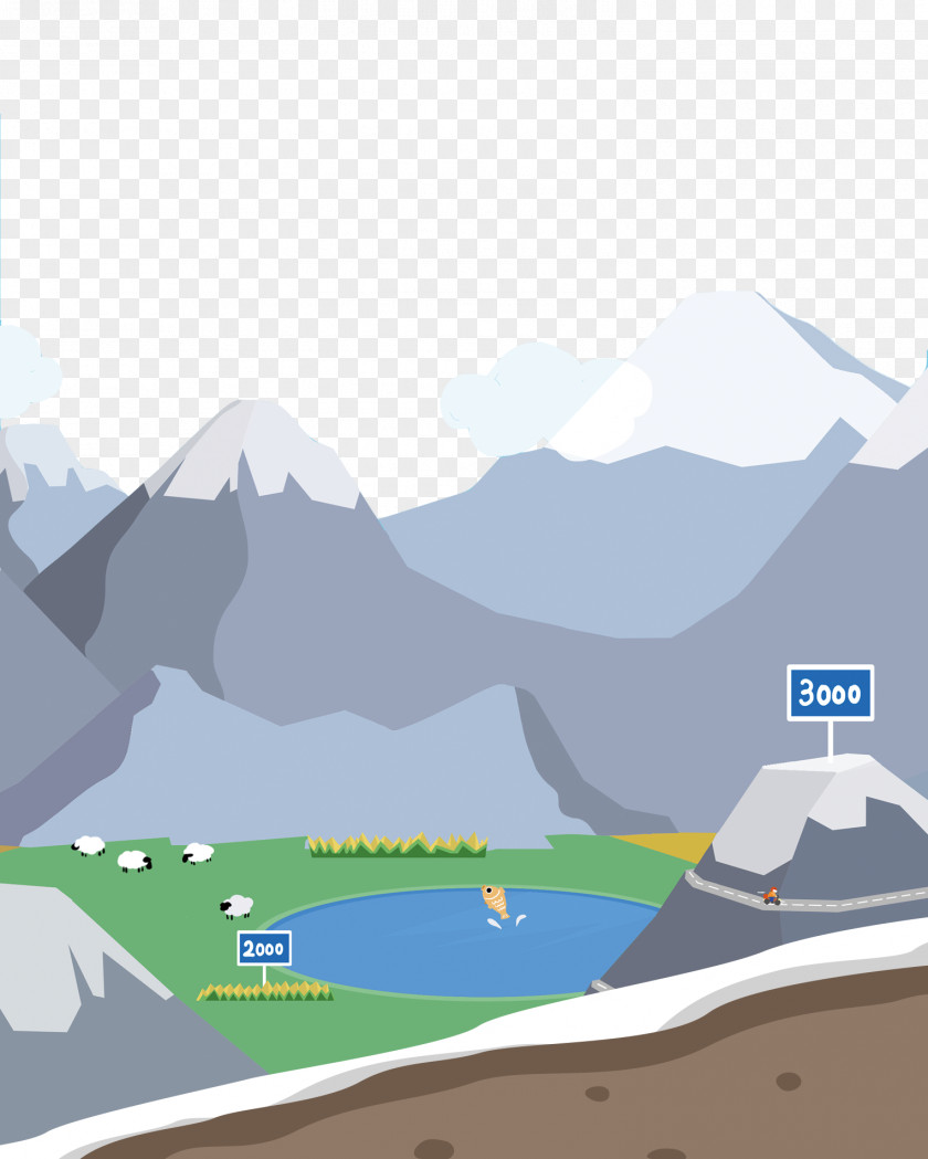 Snow-capped Mountains At The Foot Of Meadows Mountain Meadow Illustration PNG