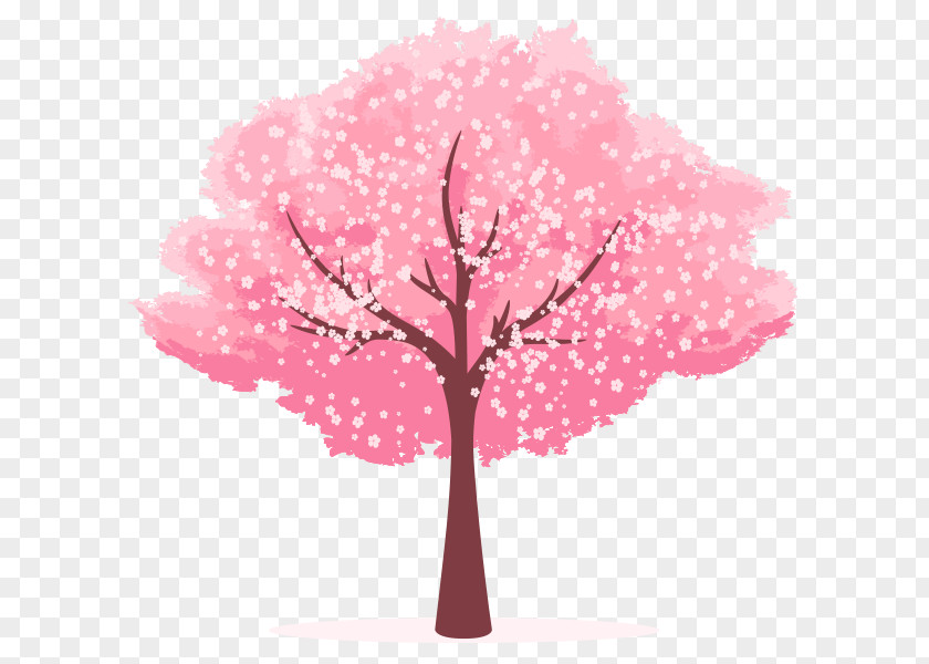 Cartoon Hand Painted Cherry Tree Blossom Clip Art PNG