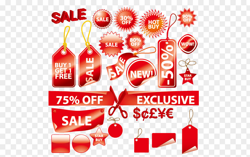 Various Shopping Malls With Red Decoration Sales Label Euclidean Vector PNG