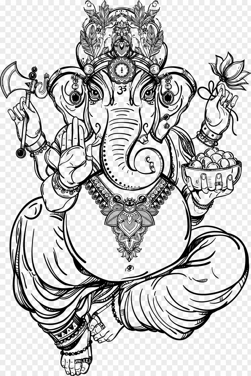 Hand-painted Thai Elephant God Ganesha Drawing Deity Illustration PNG