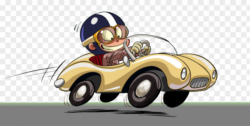 Little Monkey Drive Sports Car Cartoon Illustration PNG