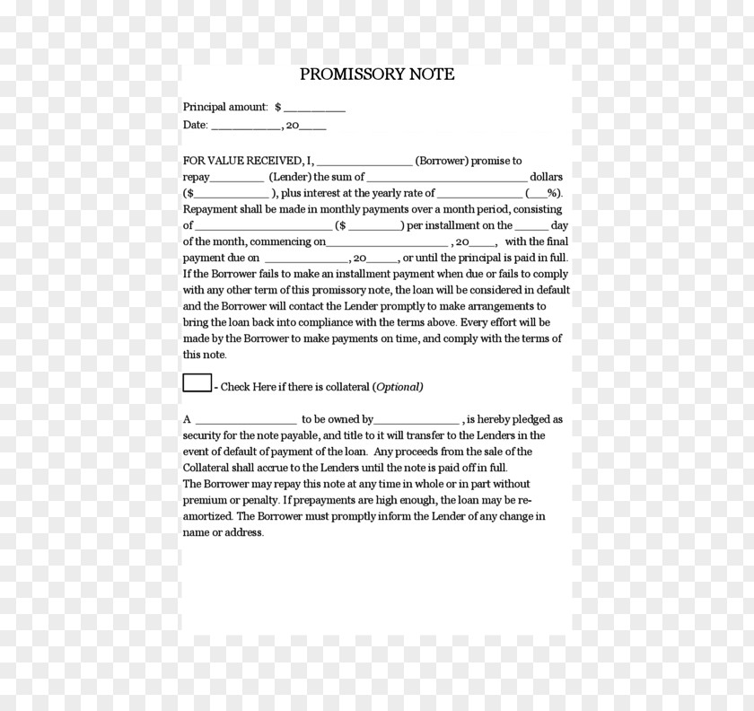 Military Promissory Note Template Loan Payment Form PNG