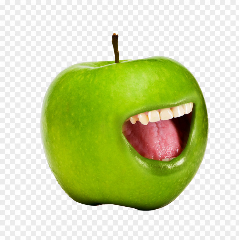 Green Apple With Its Mouth Open Manzana Verde Photography PNG