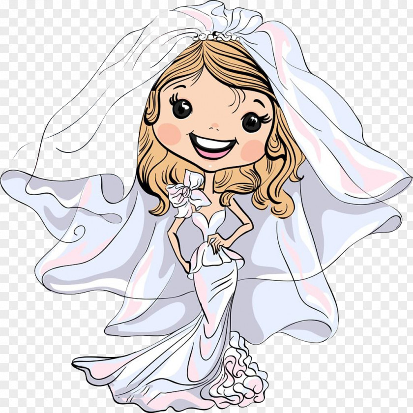 Happy Bride Wedding Invitation Bridegroom Cartoon PNG