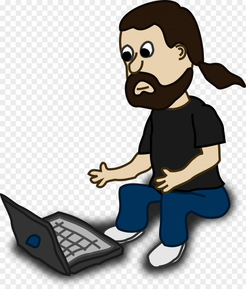 Sitting Man Laptop Cartoon Clip Art PNG