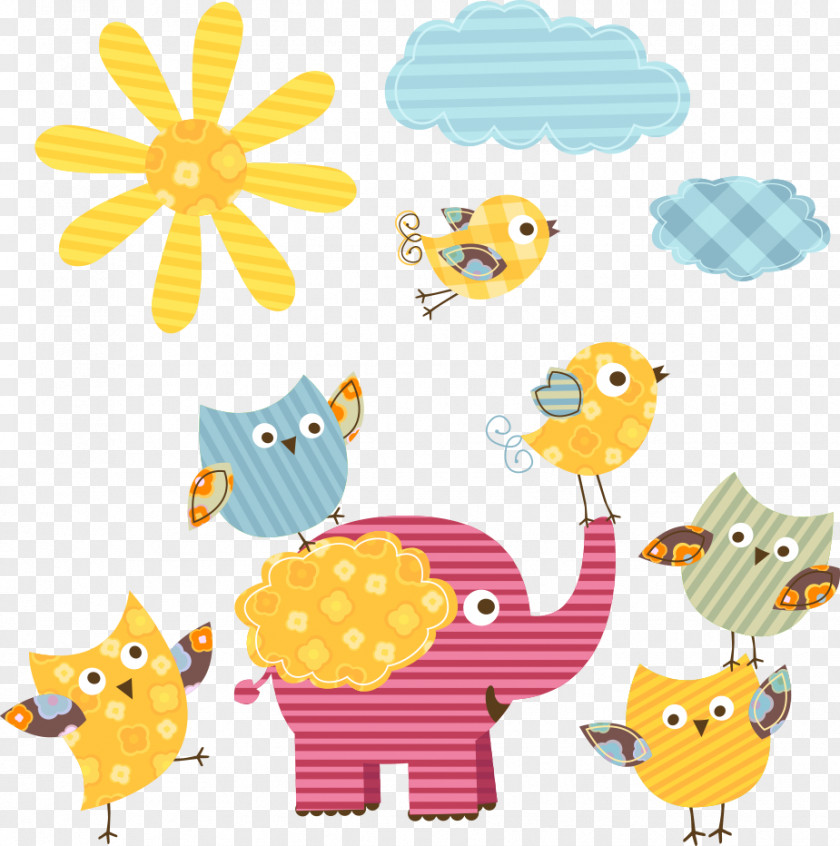 Vector Cartoon Sun And Elephants PNG