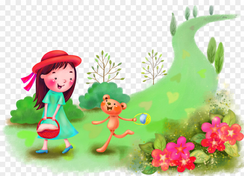 Outing Children Cartoon Painting Drawing Wallpaper PNG