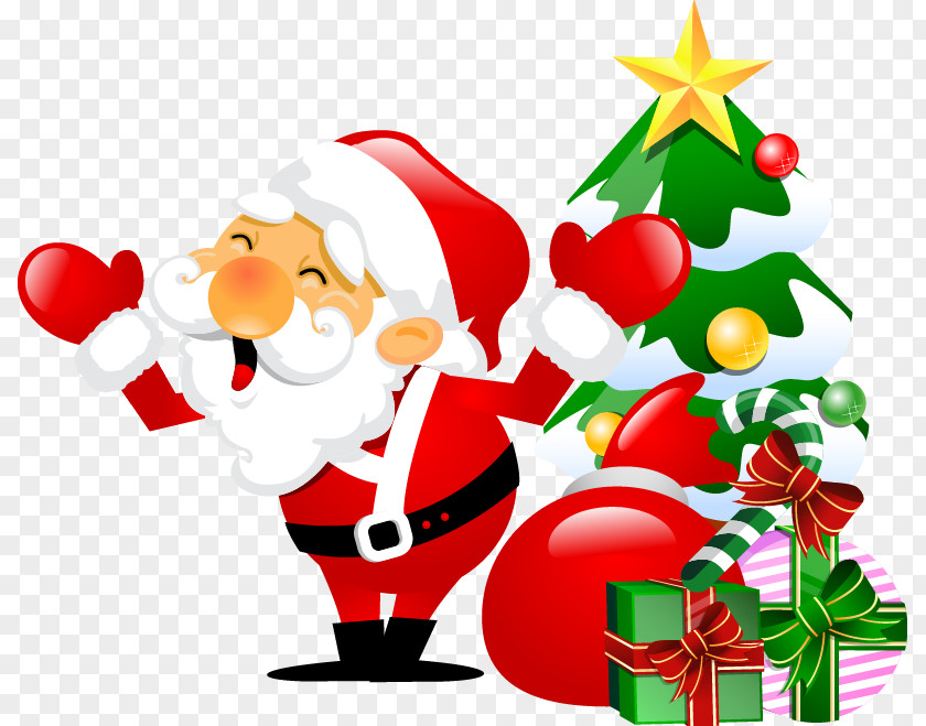 Cartoon Christmas Vector Elements Santa Claus Tree English Word PNG