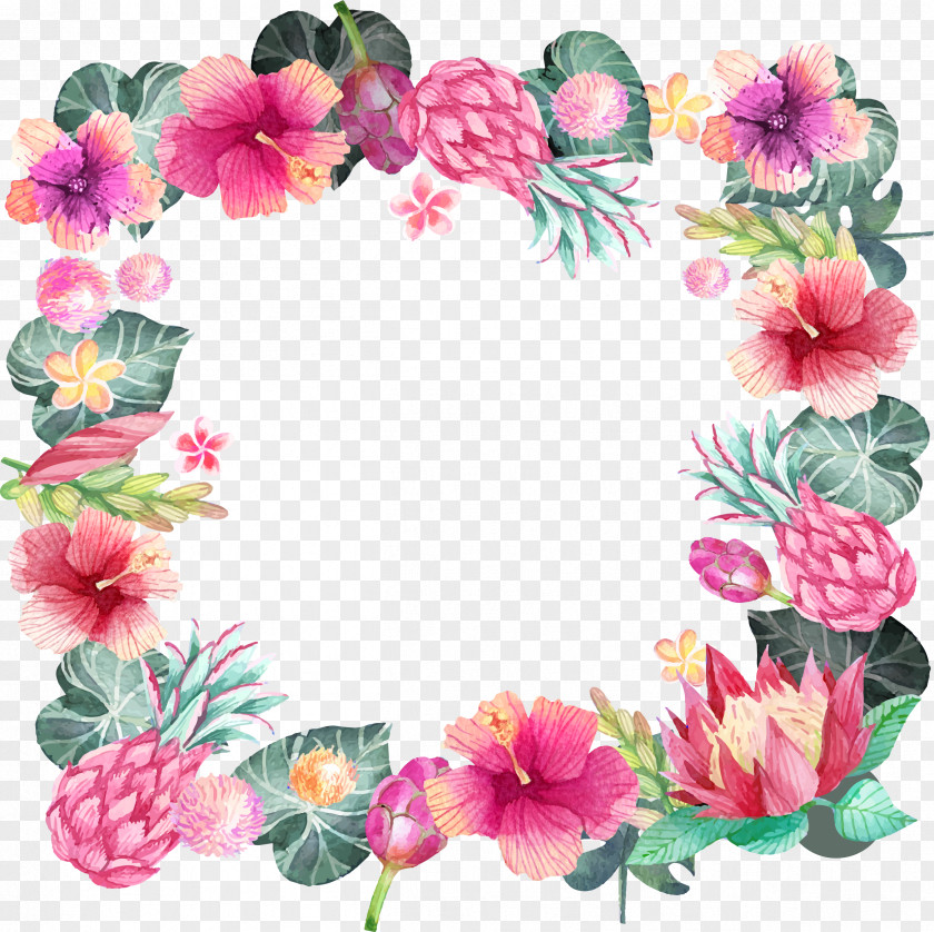 Romantic Watercolor Hand Painted Flower Borders PNG