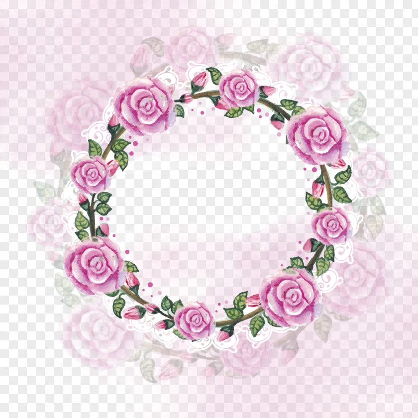 Pink Rose Video Border Watercolor Painting Wreath Clip Art PNG