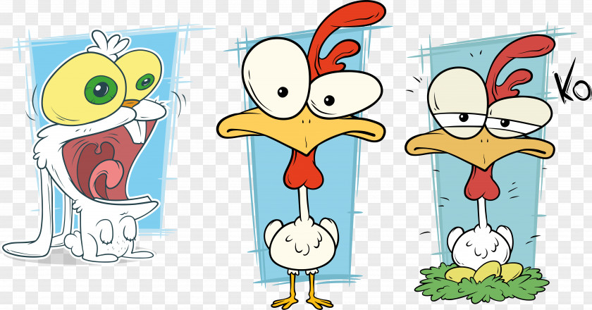 3 White Cartoon Chicken Vector PNG