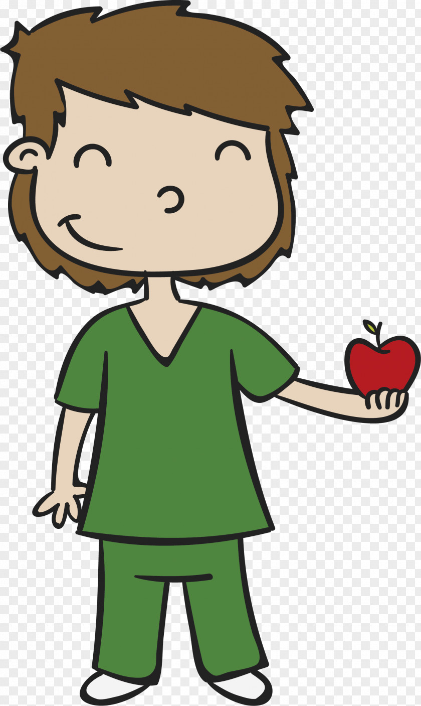 A Male Nurse With An Apple Cartoon Nursing Clip Art PNG