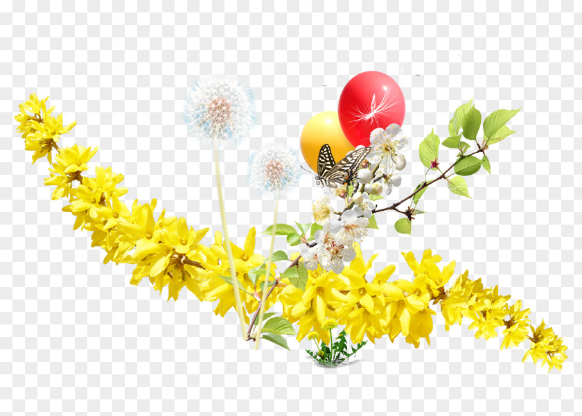 Dandelion And Yellow Floral Design Information PNG