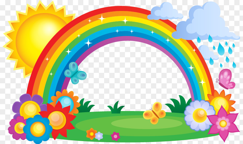 Rainbow Sun Painted Flowers Cloud Clip Art PNG