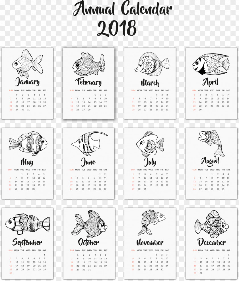Hand Painted Fish 2018 Desk Calendar Templates Download Euclidean Vector Adobe Illustrator Computer File PNG