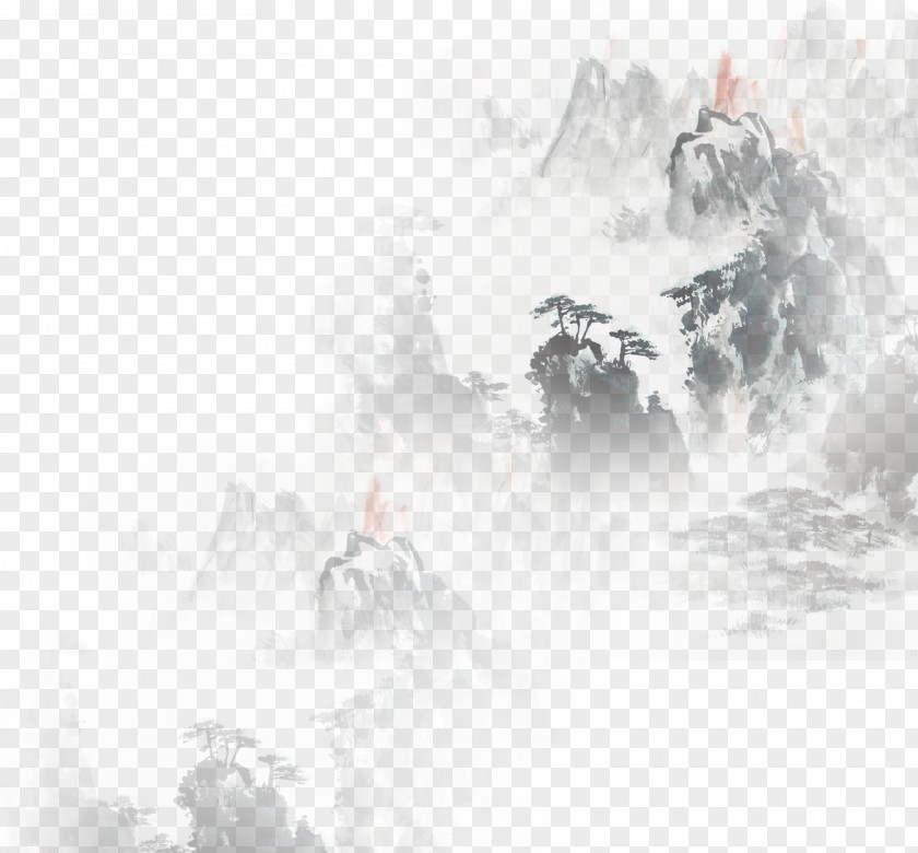 Painting Effect Of Chinese Feng Mountain Cloud Chinoiserie PNG