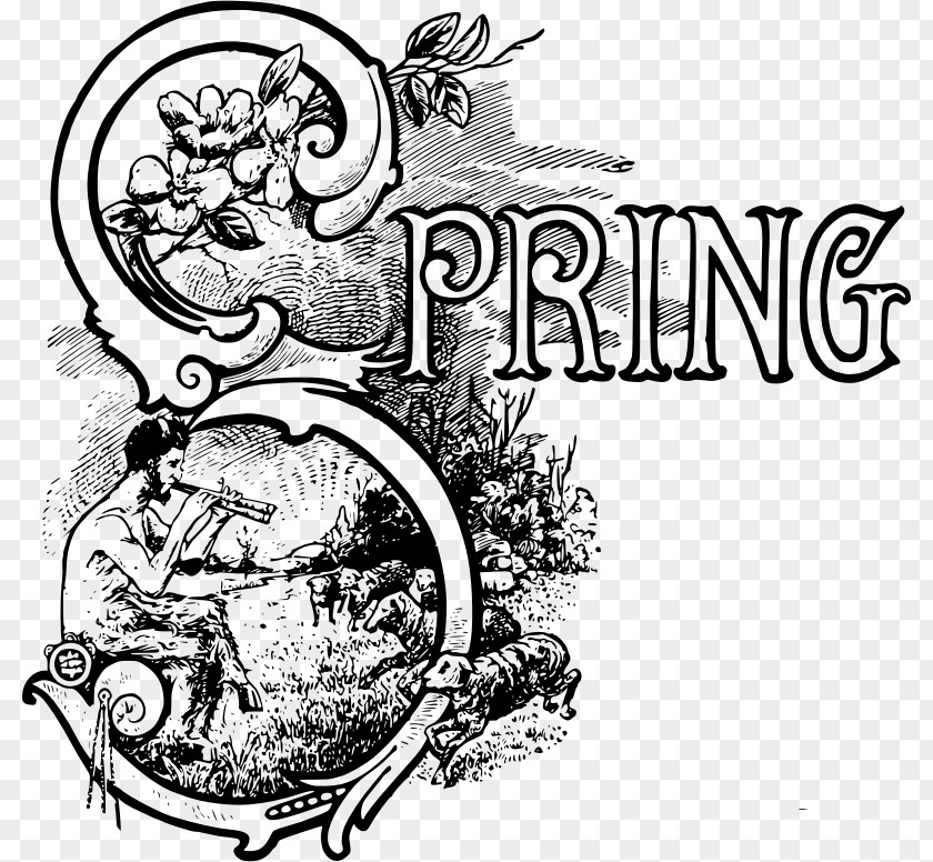 Spring Text Black And White Clip Art PNG
