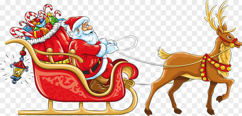 Santa Claus Rudolph Reindeer Sled Clip Art PNG