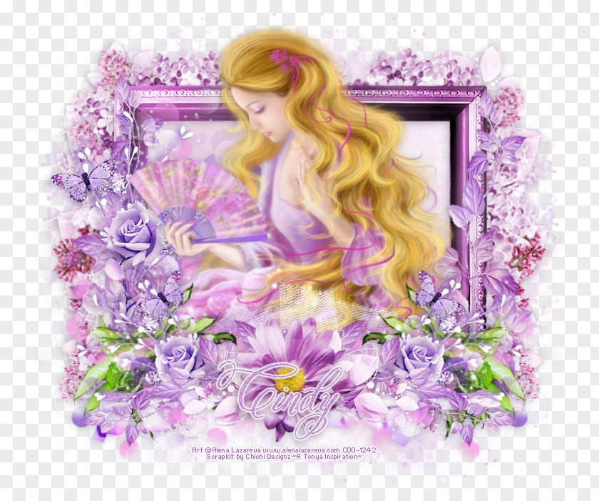 Lilac Floral Design Doll Angel M PNG
