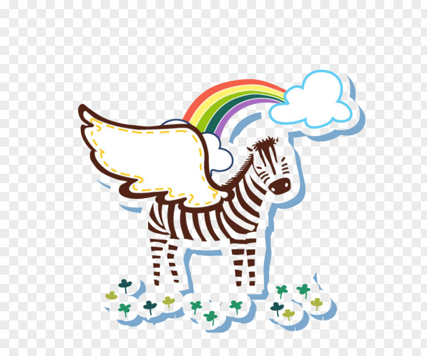 Creative Zebra Rainbow Wings Cartoon Q-version Illustration PNG