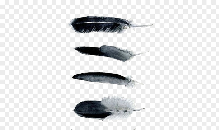Ink Feather Material Black And White Printmaking Work Of Art Watercolor Painting PNG