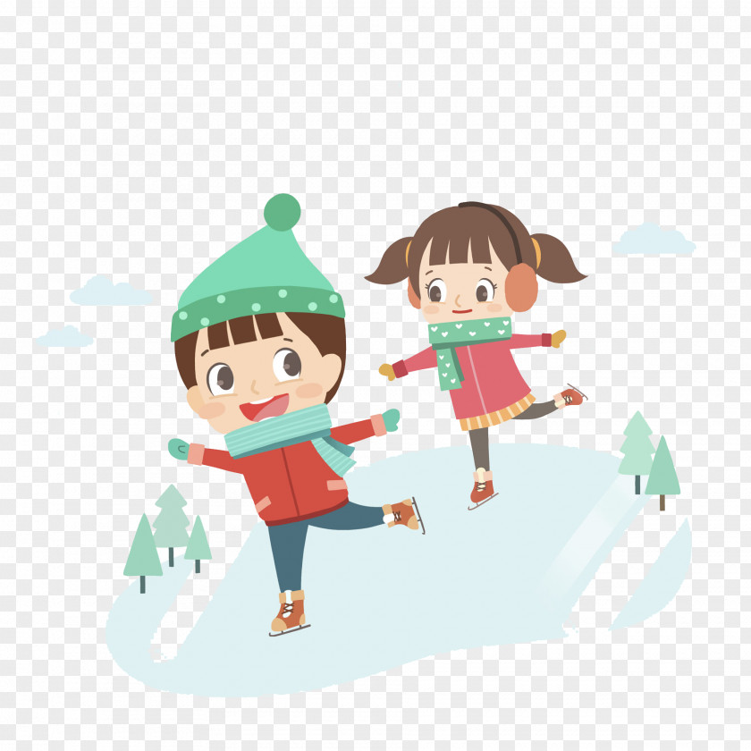 Skating Kids Child Winter Vacation Cartoon Runner PNG