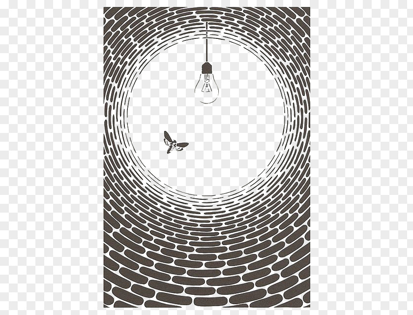 Brick Texture Light Bulb Moth Papercutting Sketch PNG